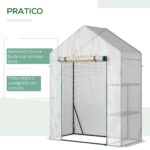 Serra da Giardino in PE e Acciaio per Esterni con 2 Scaffali e Porta Avvolgibile, 143x73x195 cm, Bianco - immagine 6