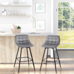 Set 2 Sgabelli Alti da Bar con Sedie Imbottite e Poggiapiedi Stile Nordico, con schienale in Velluto, 45x47x88cm, Grigio | Aosom Italy - immagine 2
