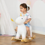 Cavallo a Dondolo per Bambini a Unicorno con Base Curva e Ruote, Cavallo a Dondolo 2 in 1 con Suoni Integrati e Rivestimento Peluche, per Bambini 3-6 Anni, 63x38x63cm, Bianco - immagine 2