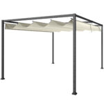 Pergola Gazebo da Esterno 4x3 m con Tettuccio Retrattile in Metallo e Poliestere, Crema