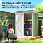 Casetta da Giardino Porta Attrezzi in Acciaio con Porta Bloccabile, 161x95x163/181cm, Verde - immagine 4