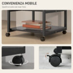 Carrello Porta Stampante a 3 Ripiani con 4 Ruote, Legno e Acciaio, 50x50x52,5cm, Nero - immagine 5