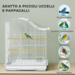 Gabbia per Uccelli a 4 Porte con 2 Ciotole, 2 Posatoi e Vassoio, in Metallo e Plastica, 47,5x36x54,5 cm, Bianco - immagine 7