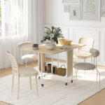 Tavolo da Pranzo Pieghevole per 6 Persone max con Ripiano, in Legno e Metallo, 130x80x74 cm, Bianco e color Legno - immagine 2