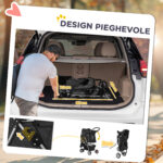 Passeggino per Cani Piccoli Pieghevole con Ruote Girevoli e Freno, 75x45x97 cm, Nero - immagine 5