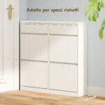 Scarpiera Slim in Legno con 4 Cassetti a Ribalta e 2 Cassetti Scorrevoli, 98x19,2x95,3 cm, Bianco - immagine 4