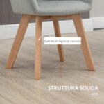 Set 2 Sedie per Sala da Pranzo Imbottite in Velluto con Braccioli e Gambe in Legno, Grigio - immagine 6