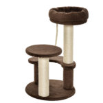 Albero Tiragraffi per Gatti a 3 Livelli con Lettino in Peluche e Pali in Sisal, Ø40x65 cm, Marrone - immagine 9