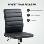 Sedia da Ufficio Ergonomica e Regolabile con Schienale Ricurvo, in Pelle PU e Acciaio, 58x53x97-107 cm, Nero - immagine 4