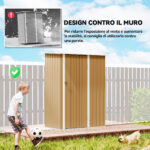 Capanno Porta Attrezzi in Metallo con Tetto Inclinato e Porta Bloccabile, 142x86x189 cm, Giallo - immagine 6