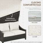 Divano da Giardino 2 Posti in Rattan PE con Cuscini, 132x70x74cm, Marrone - immagine 5