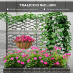 Fioriera con Grigliato per Rampicanti con 3 Vasi in Acciaio e Rattan PE, 84x30x107cm, Grigio - immagine 6