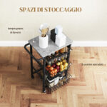 Carrello da Cucina a 3 Cestelli con Maniglia, in Acciaio e Legno, 49,5x31x69 cm, Nero e Grigio Chiaro - immagine 4
