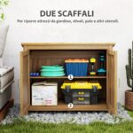 Armadio da Esterno in Legno Porta Attrezzi con 2 Porte e 2 Ripiani, 110x50x85 cm, Marrone - immagine 4