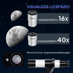 Telescopio Astronomico 80mm con Montatura AZ, 2 Lenti Oculari e Adattatore Smartphone, 92x92x130 cm, Bianco e Nero - immagine 5