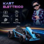 Go-Kart Elettrico per Bambini 8-12 Anni con Schienale Alto e Cintura di Sicurezza, 115x77x54 cm, Blu e Nero - immagine 4