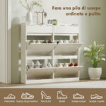 Scarpiera Slim in Legno con 4 Cassetti a Ribalta e 2 Cassetti Scorrevoli, 98x19,2x95,3 cm, Bianco - immagine 5