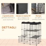 Recinto per Animali Domestici Modulabile e Multilivello con Rampa e 2 Porte in Acciaio e PP, 105x70x116 cm, Nero - immagine 5