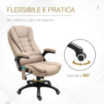 Poltrona da Ufficio Massaggiante Riscaldante con Altezza Regolabile, Schienale Inclinabile, in Tessutto Effetto Lino, Beige | Aosom Italy - immagine 8