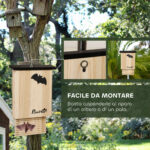 Set di 3 Casette per Pipistrelli in Legno di Abete per Esterni, 25x6x37,5 cm, Legno Naturale - immagine 6