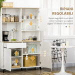 Dispensa Cucina in Truciolato e MDF con Ripiani Aperti, Armadietti e Cassetto, 119x41x180 cm, Bianco - immagine 6