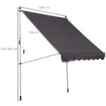Tenda da Sole da Esterno 2x1,5m a Rullo con Manovella, Altezza e Angolazione Regolabile, Grigio - immagine 3