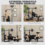 Panca Fitness con Leg Press, Squat Rack e Leg Extension, in Acciaio e PU, 180x134x2 cm, Nero e Argento - immagine 4