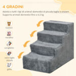 Scaletta per Cani Portatile a 4 Gradini, in Tessuto Vellutato Sfoderabile e Truciolato, 60x35x44 cm, Grigio - immagine 4