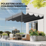 Telo Pergola per Esterni Anti UV in Poliestere Grigio Scuro con 8 Fori di Drenaggio, 392x350 cm - immagine 5