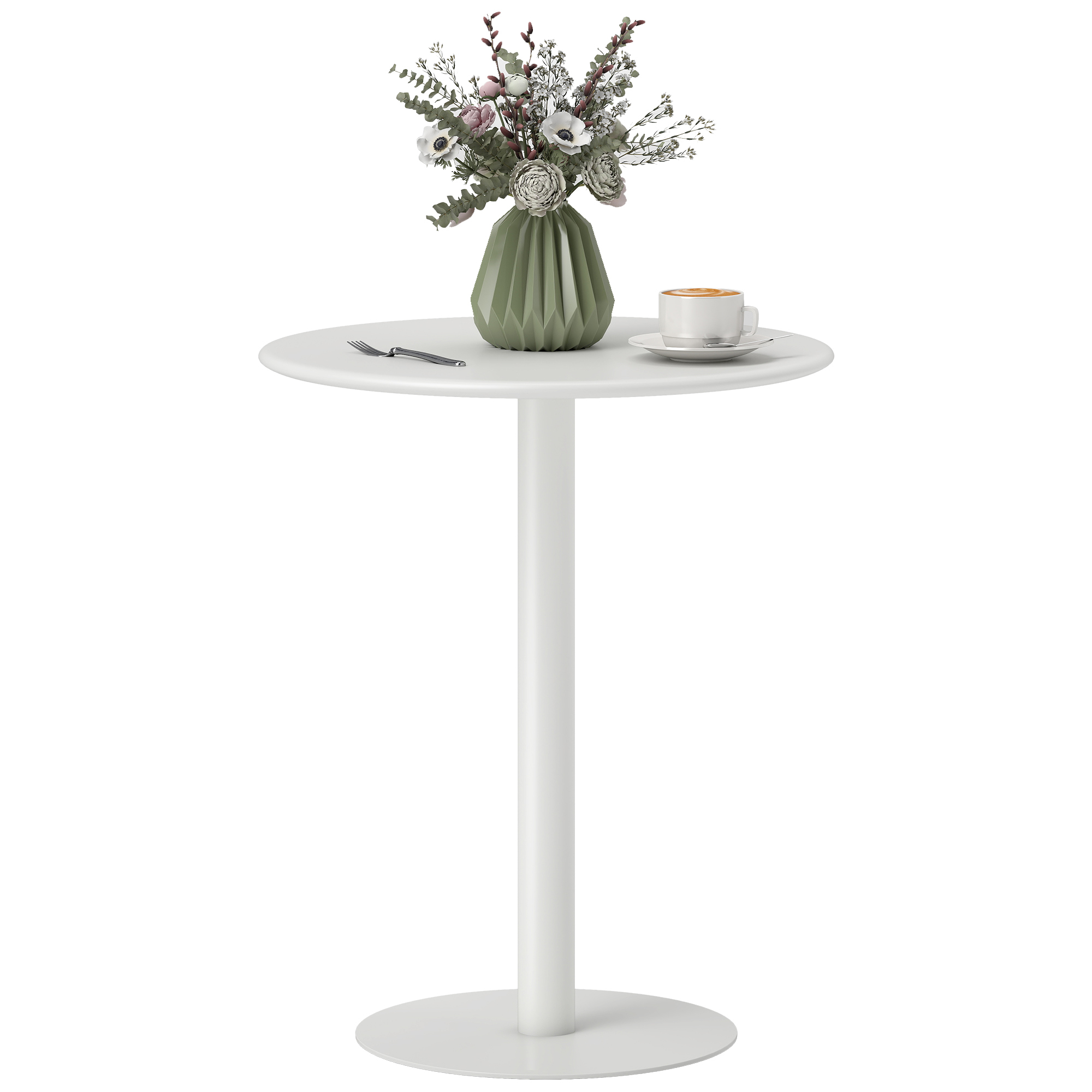 H7L3431971d376592.jpg Tavolo da Cucina Rotondo per 2 Persone dal Design Moderno in Acciaio, Ø60x72 cm, Bianco - immagine 1
