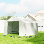 Capanno da Giardino e Tenda Garage 3x3 m Impermeabile con Porta Avvolgibile, Metallo e PE, Bianco - immagine 3