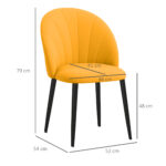 Set 2 Sedie da Pranzo Design Nordico in Metallo e Tessuto Effetto Velluto Giallo e Nero, 52x54x79 cm - immagine 3