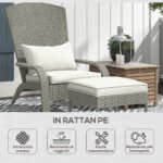 Sedia da Giardino con Poggiapiedi e Cuscini Imbottiti, in Rattan e Acciaio, 64x82x89 cm, Grigio e Crema - immagine 4