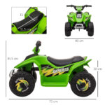 Quad Elettrico per Bambini con Batteria Ricaricabile 6V e Marcia Avanti e Indietro, 72x40x45,5 cm, Verde - immagine 3