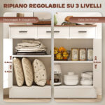 Credenza Moderna 2 Cassetti e Armadietto 2 Ante, Ripiano Interno Regolabile, Bianco e Legno - immagine 5
