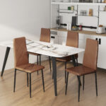 Set di 4 Sedie Moderne imbottite da Pranzo con Schienale Alto, in Pelle e Acciaio,rivestimento a polvere, 41x50x97 cm, Marrone | Aosom Italy - immagine 8