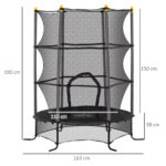 Trampolino Elastico per Bambini Ø1,6x1,9 m con Rete di Sicurezza e Pali Imbottiti, Età 3-10 Anni, Nero - immagine 3