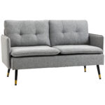 Divano 2 Posti in Tessuto con Cuscini Imbottiti e Gambe in Acciaio 139x68x80cm, Grigio