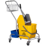 Carrello Pulizie con Strizzatore, Secchio 25L e Ripiano in Plastica, in PP e Metallo, 72x49,5x95 cm, Blu e Giallo