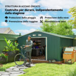 Casetta da Giardino con 2 Porte Scorrevoli e 4 Prese d'Aria in Acciaio, 340x386x2cm, Verde - immagine 4