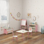 Baule Portagiochi per Bambini con Coperchio e Cerniera di Sicurezza in MDF, 60x37x39cm, Rosa - immagine 9