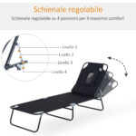 Sdraio Pieghevole Reclinabile su 4 Livelli con Foro per Lettura e Cuscino in Tessuto Oxford e Acciaio, 187x58x36 cm, Nero - immagine 4