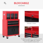 Carrello Porta Attrezzi 2 in 1 con Cassetta Superiore e Armadietto Inferiore, in Metallo, 61,6x33x108 cm, Rosso - immagine 7