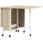 Tavolo da Pranzo Pieghevole per 6 Persone max con Ripiano, in Legno e Metallo, 130x80x74 cm, Bianco e color Legno