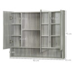 Armadietto con Specchio a 4 Sezioni con Ripiani Regolabili, in Legno e Vetro, 90x15x75 cm, Grigio - immagine 3