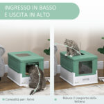 Lettiera per Gatti Chiusa con Paletta, Vassoio Estraibile e 2 Porte, 47,5x35,5x36,7cm, Verde - immagine 5
