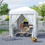 Gazebo Pieghevole Pop Up 2x2 m con 4 Pareti Rimovibili in Poliestere e Acciaio, Bianco - immagine 2
