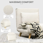 Poltrona Letto 2 in 1 con Schienale Regolabile e Cuscino, in Tessuto Effetto Lino, 72x78x79cm - immagine 4