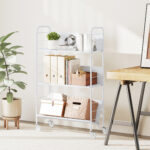 Carrello Portalibri Moderno a 3 Livelli con Ruote Girevoli per Libri e Riviste, 69x26x108 cm, Bianco - immagine 2