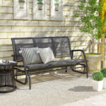 Panchina a Dondolo da Giardino a 3 Posti in Metallo e Tessuto a Rete Traspirante, 147x70x85cm, Grigio - immagine 9